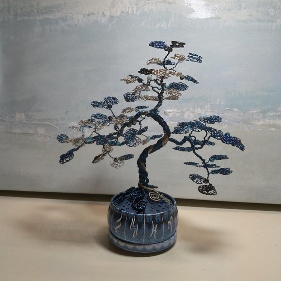 Blue, Silver, White & Black Bonsai Wire Tree (Tree of Life, Joshua Tree) - Picture 8 of 14